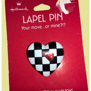 Hallmark Heart-Shaped Checkerboard Lapel Pin With Red Heart Accent